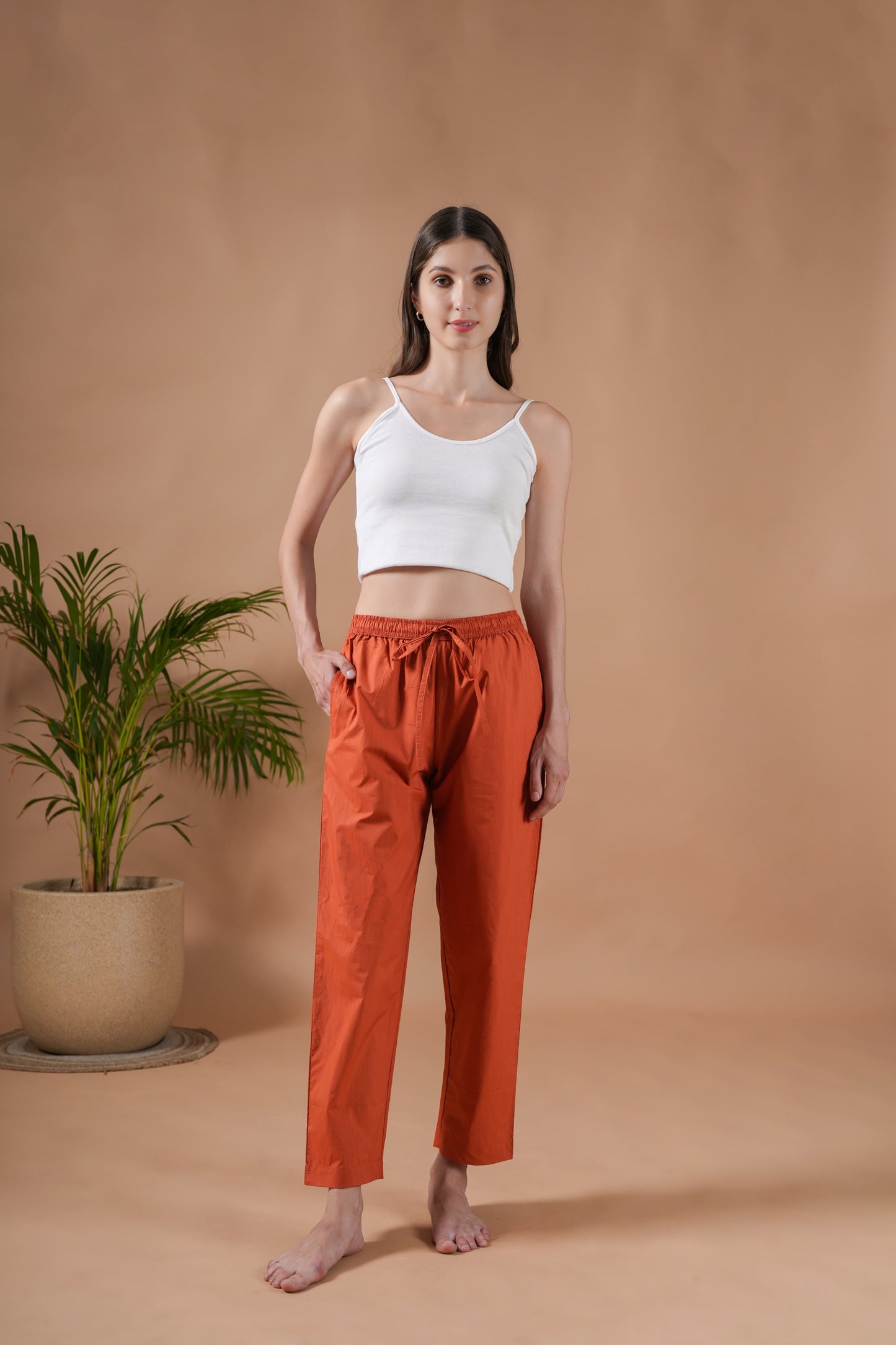 Cotton Poplin Lounge Pants Women - Burnt Orange