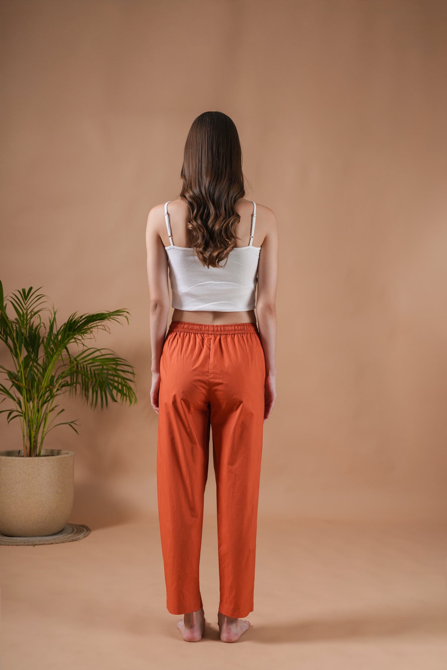 Cotton Poplin Lounge Pants Women - Burnt Orange