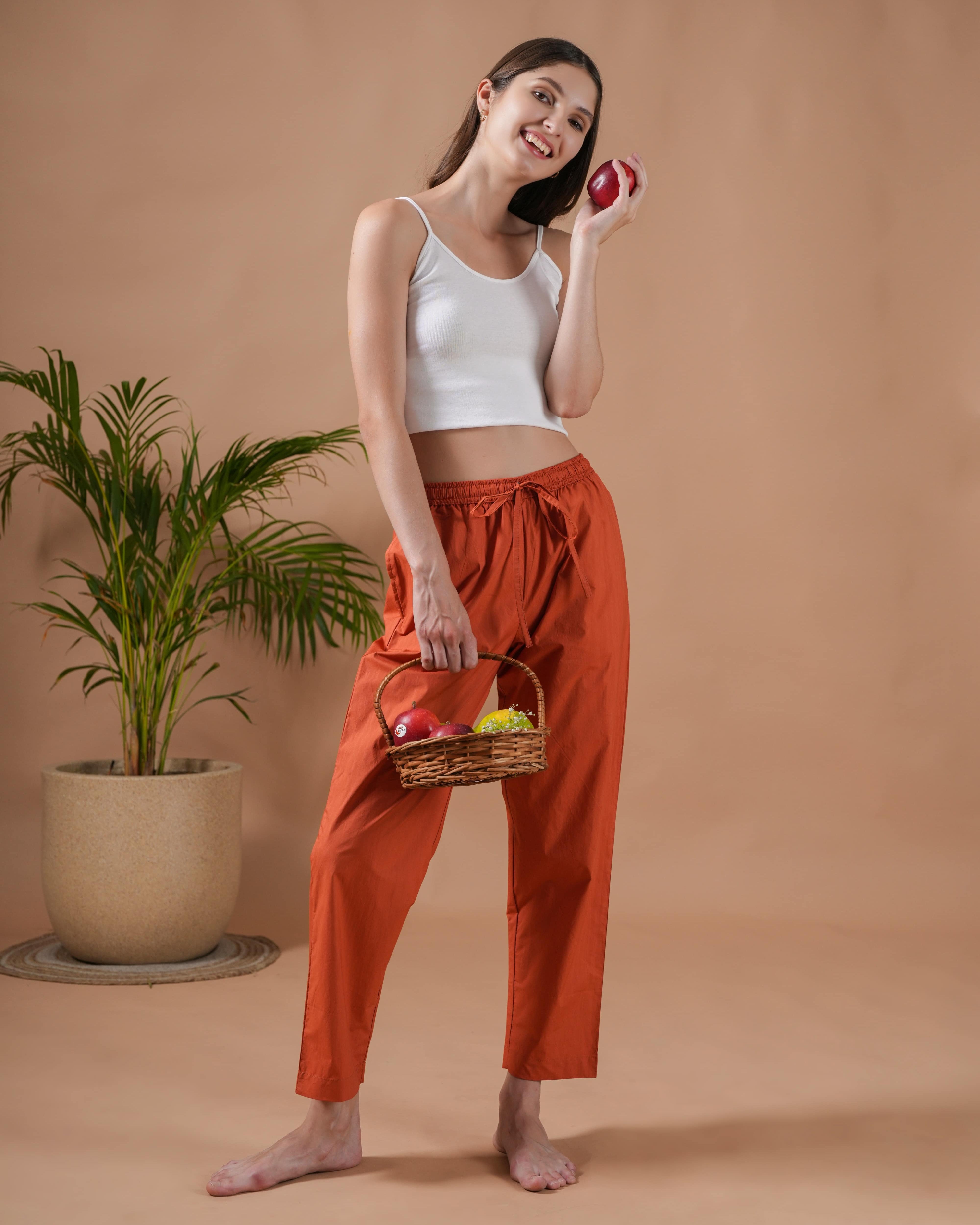 Plain Orange Cotton Pajama Pant