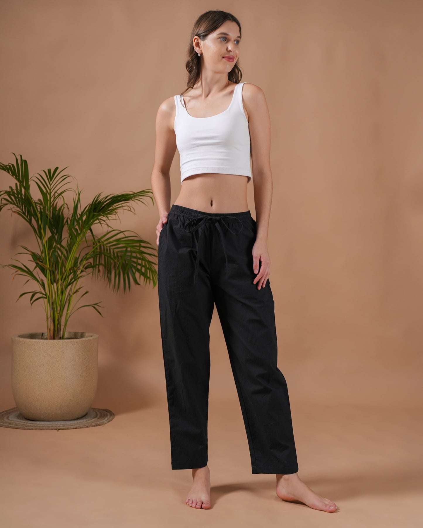 Cotton Poplin Lounge Pants Women - Black