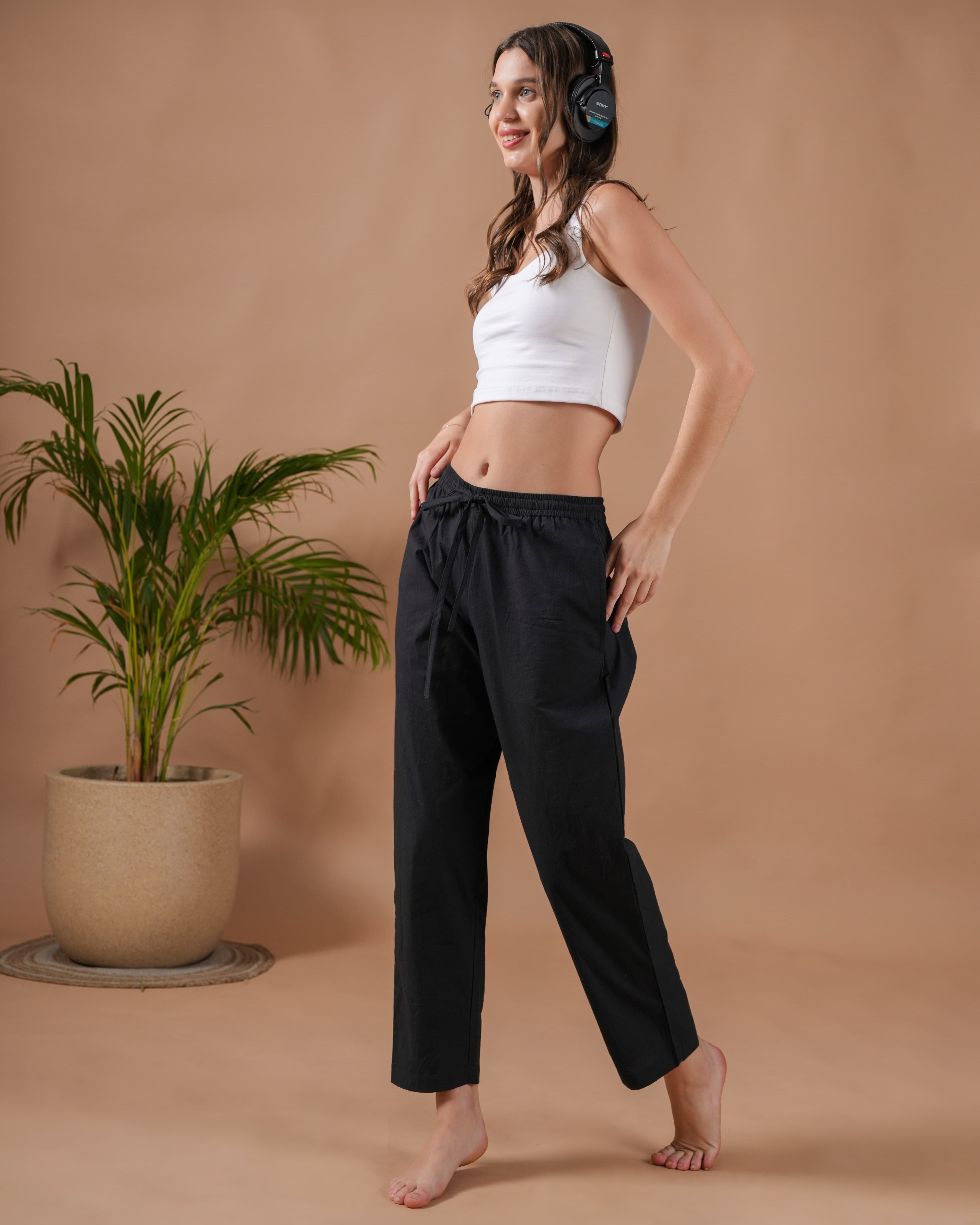 Cotton Poplin Lounge Pants Women - Black