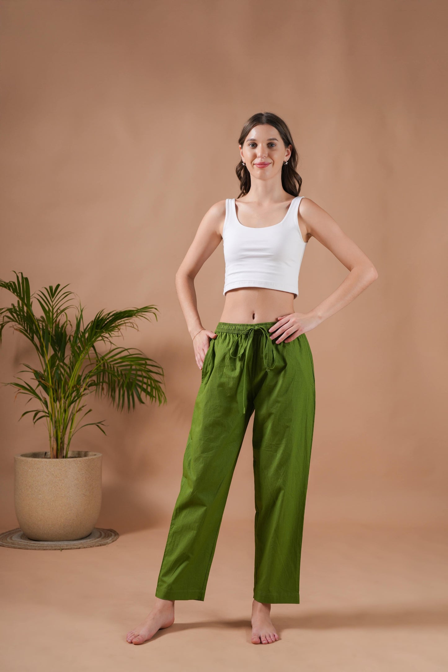 Cotton Poplin Lounge Pants Women - Forest Green