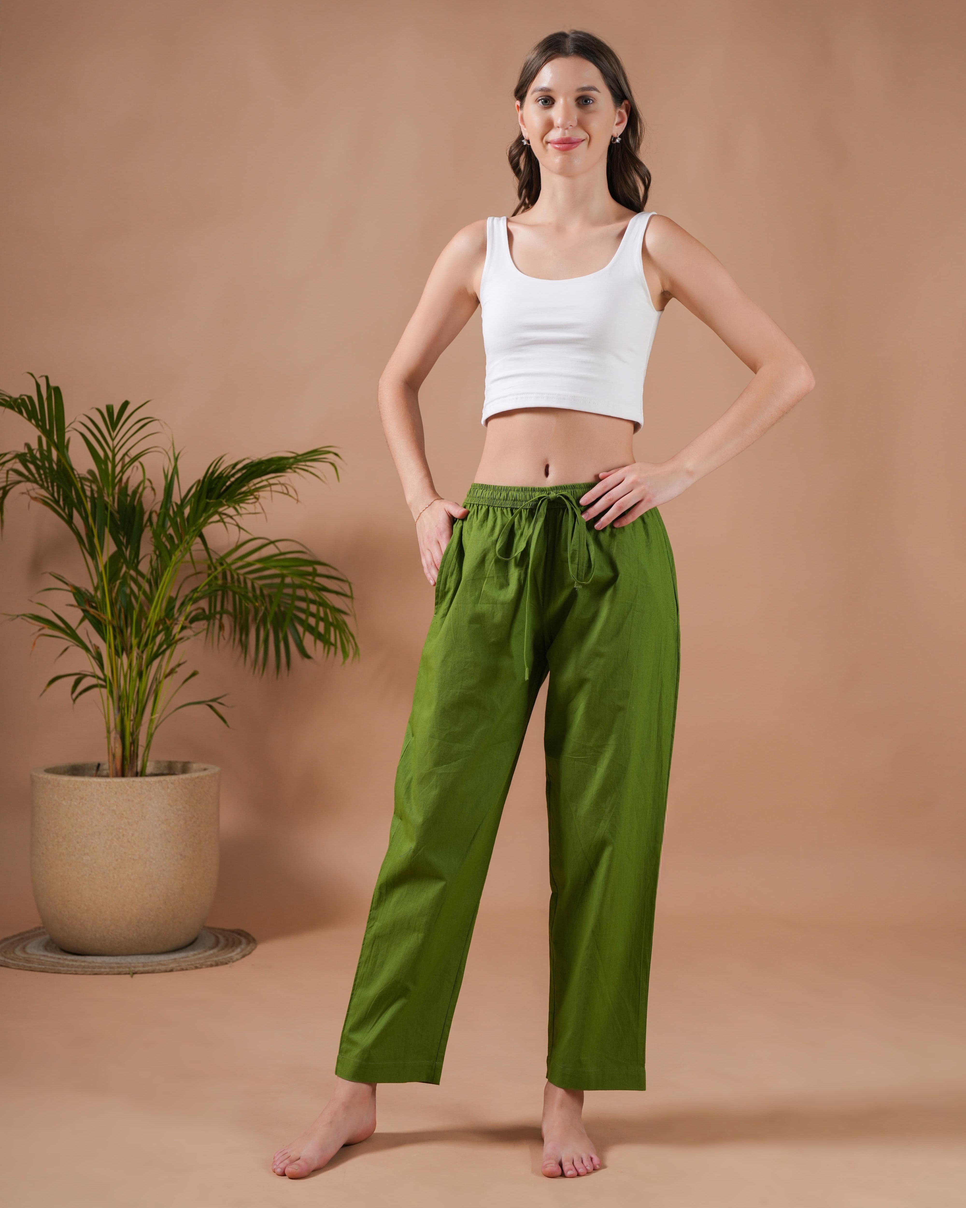 Cotton Poplin Lounge Pants Women - Forest Green