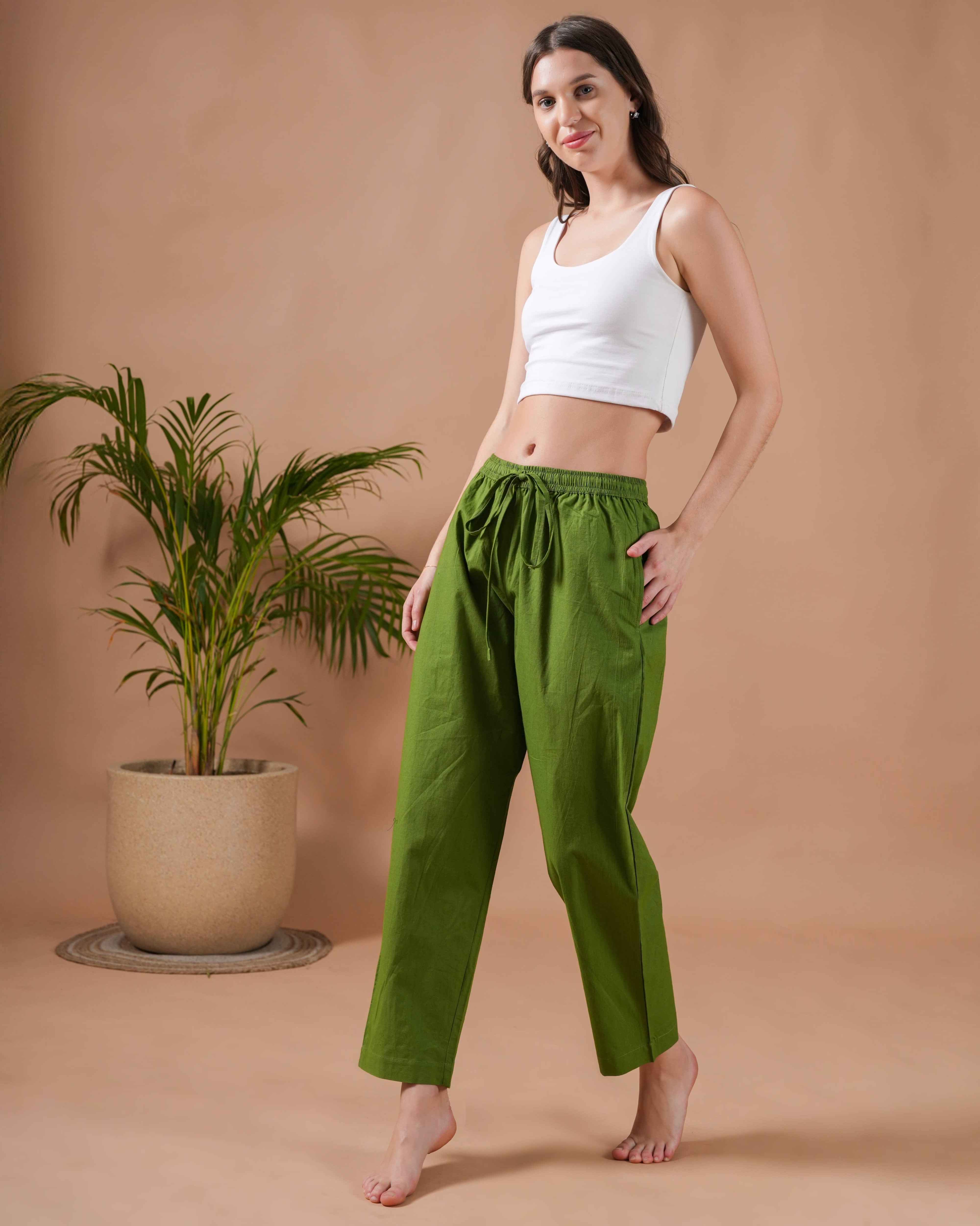 Green Cotton Pajama Pants