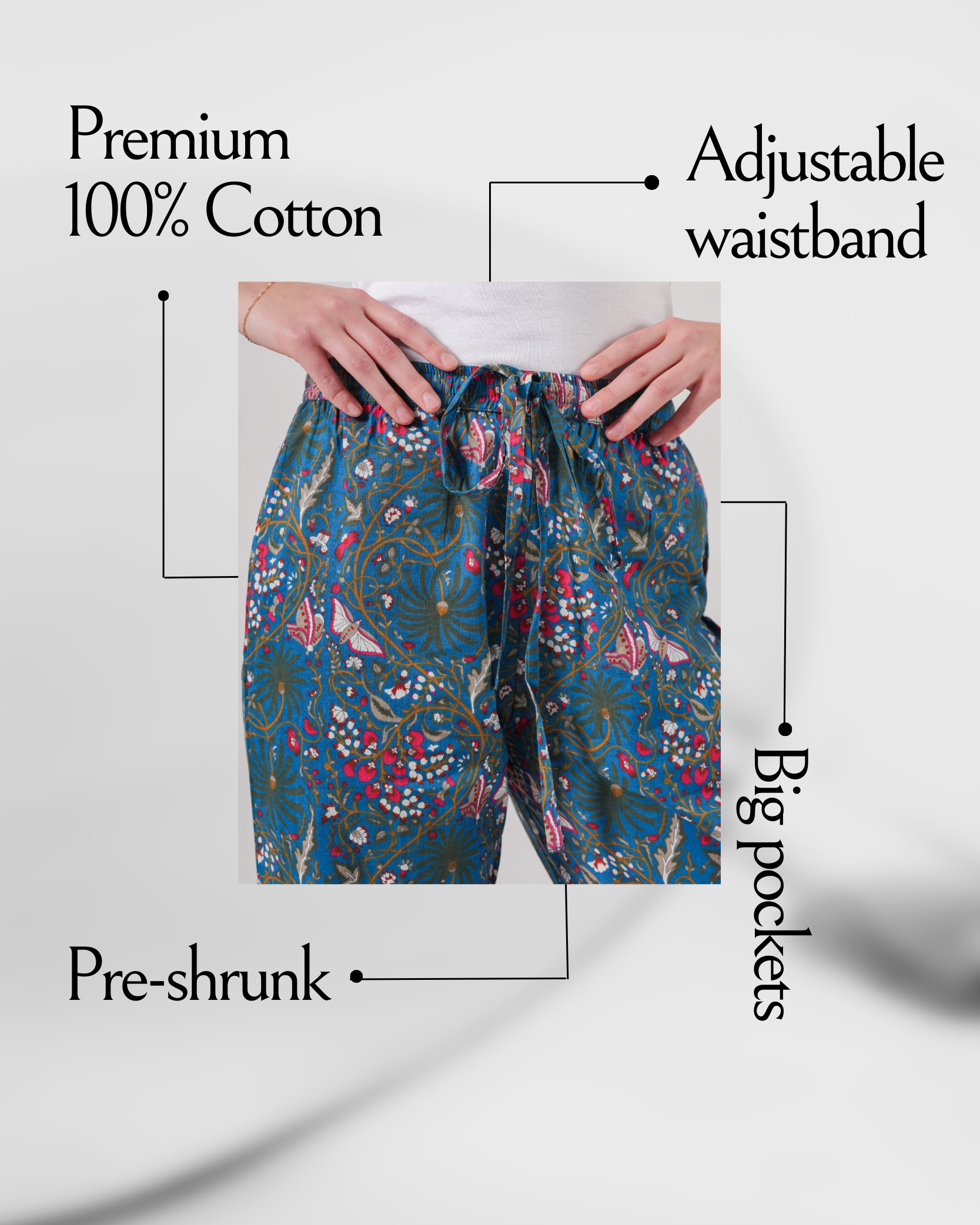 Cotton Pajama Pants Women - Midnight Butterfly