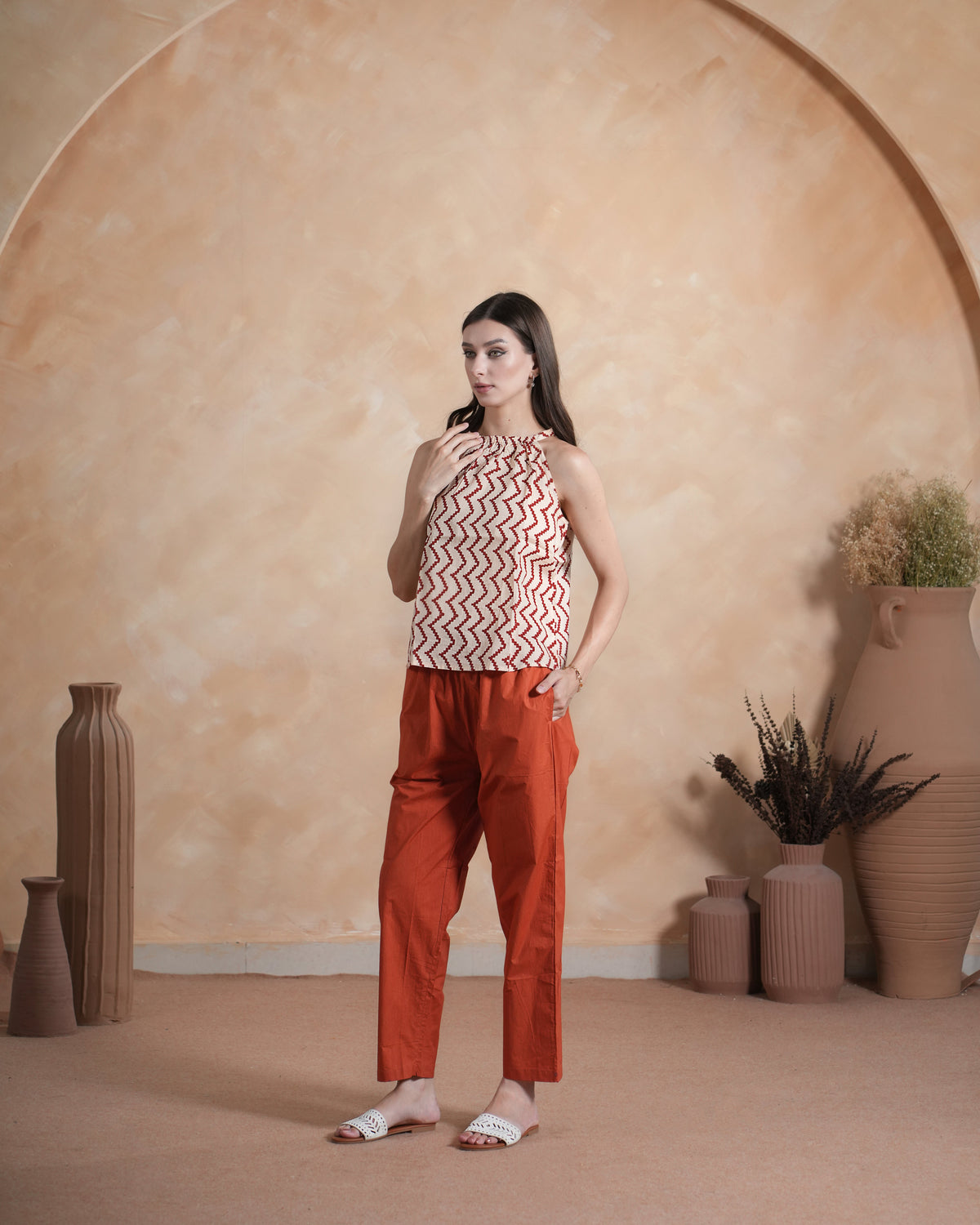 Poplin Pants & Cotton Top Two Piece Outfit Women