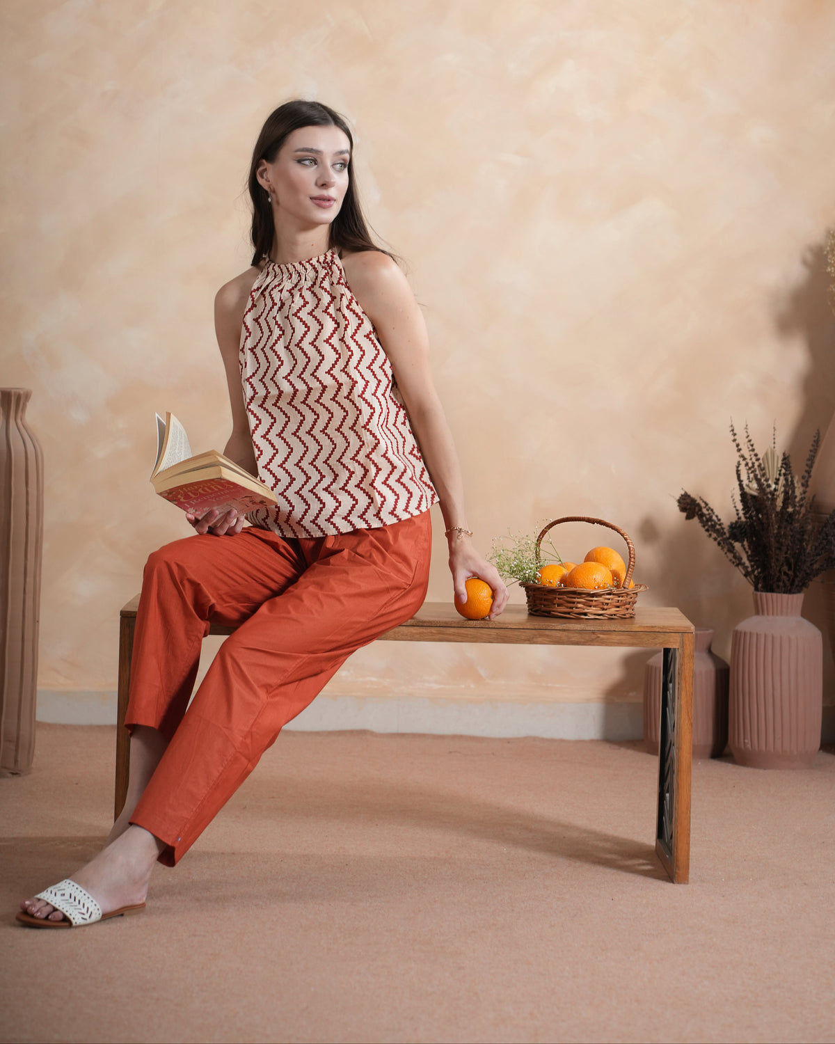 Poplin Pants & Cotton Top Two Piece Outfit Women