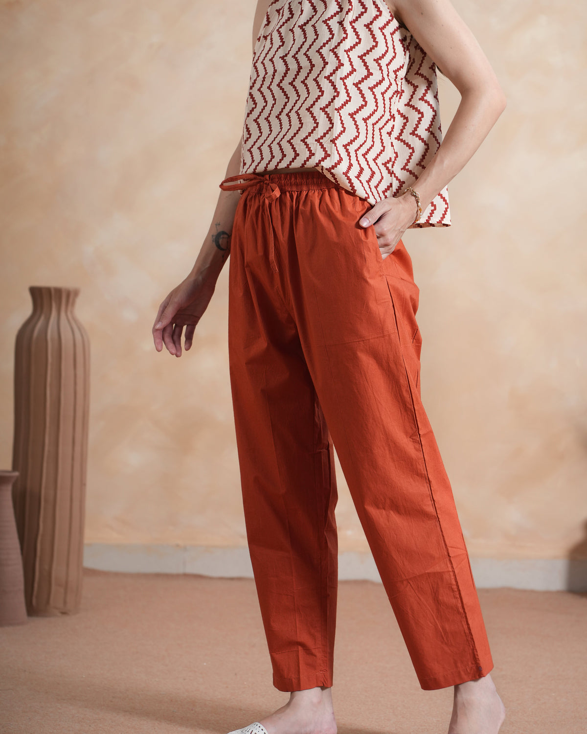 Poplin Pants & Cotton Top Two Piece Outfit Women