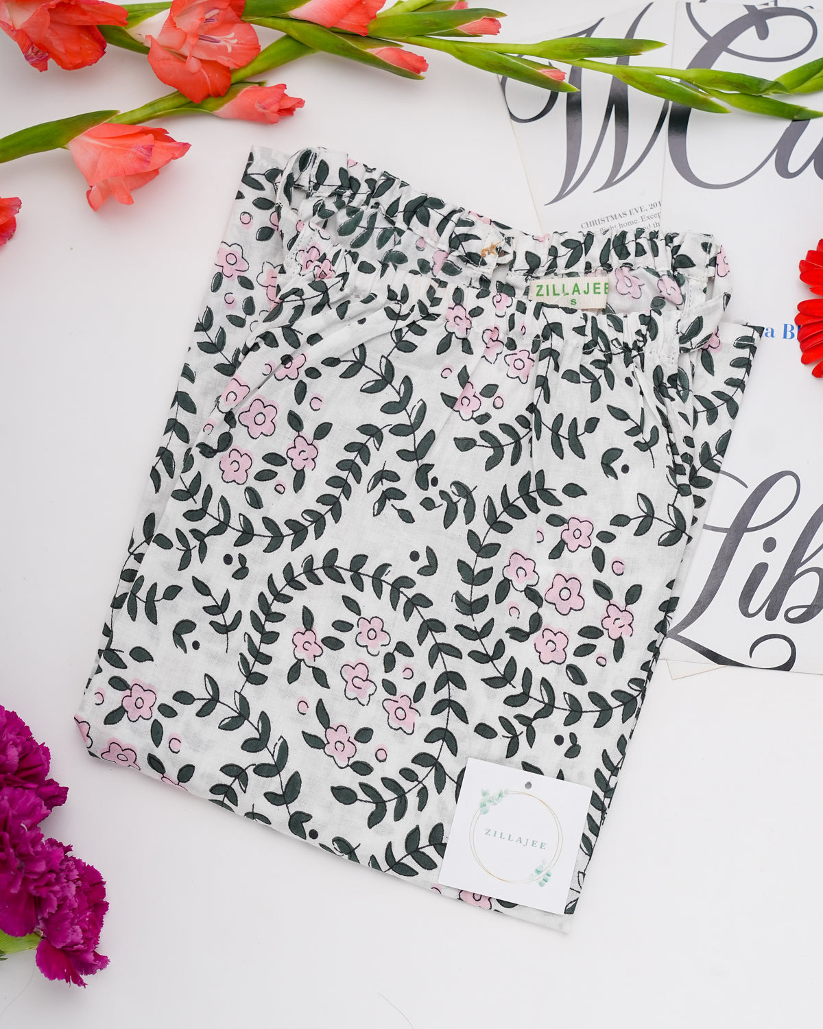 Cotton Strappy Flowy Top, High Neck - Secret Garden