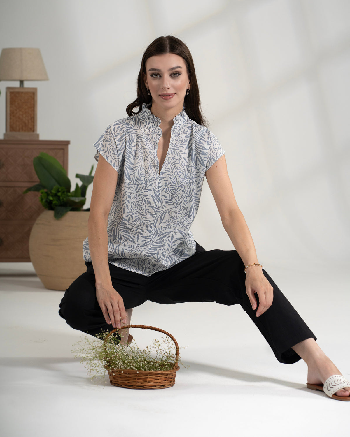 Cotton Top & Poplin Pants Two-Piece Lounge Set Women
