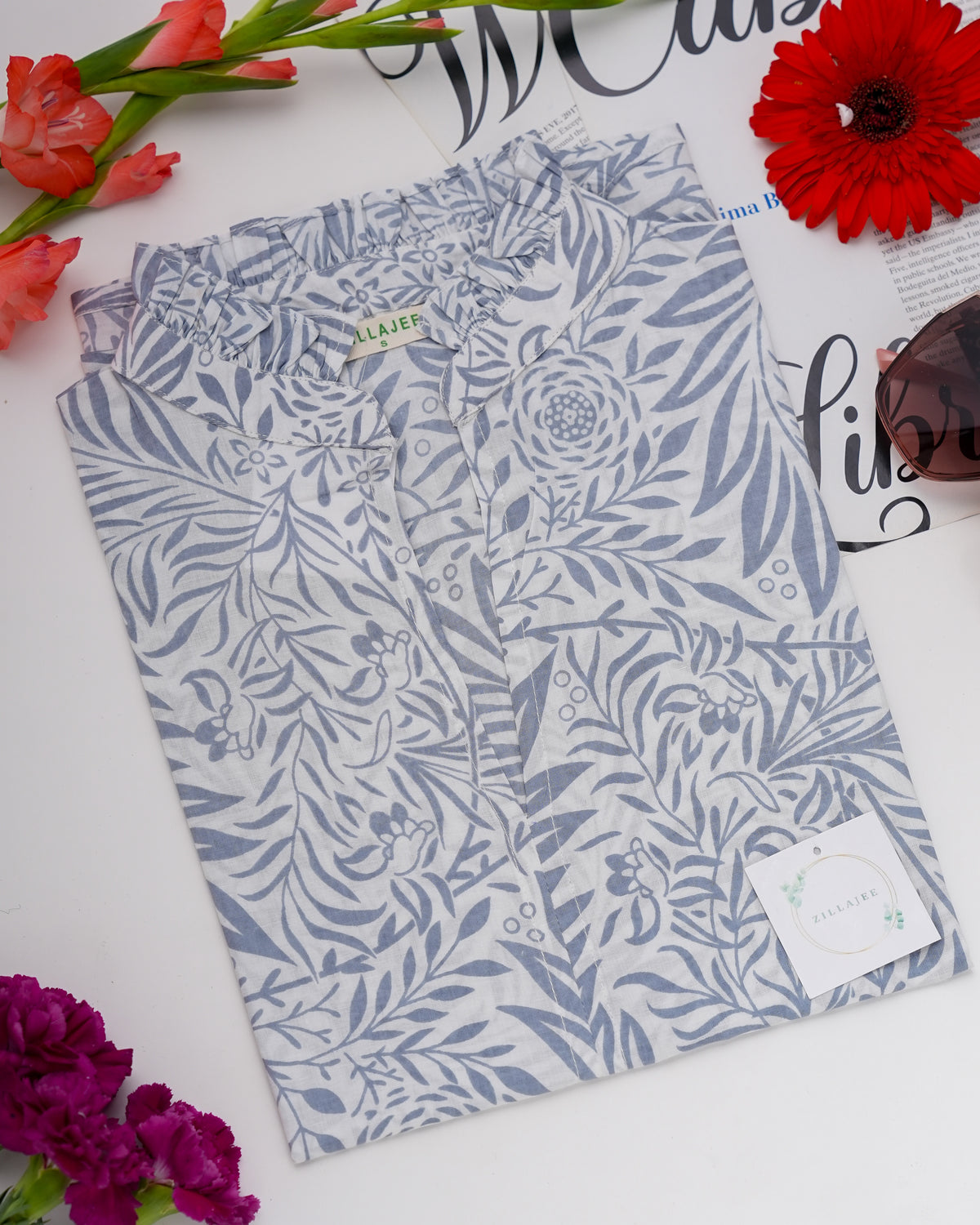 100% Cotton Top Women Cap Sleeve - Silver Garden
