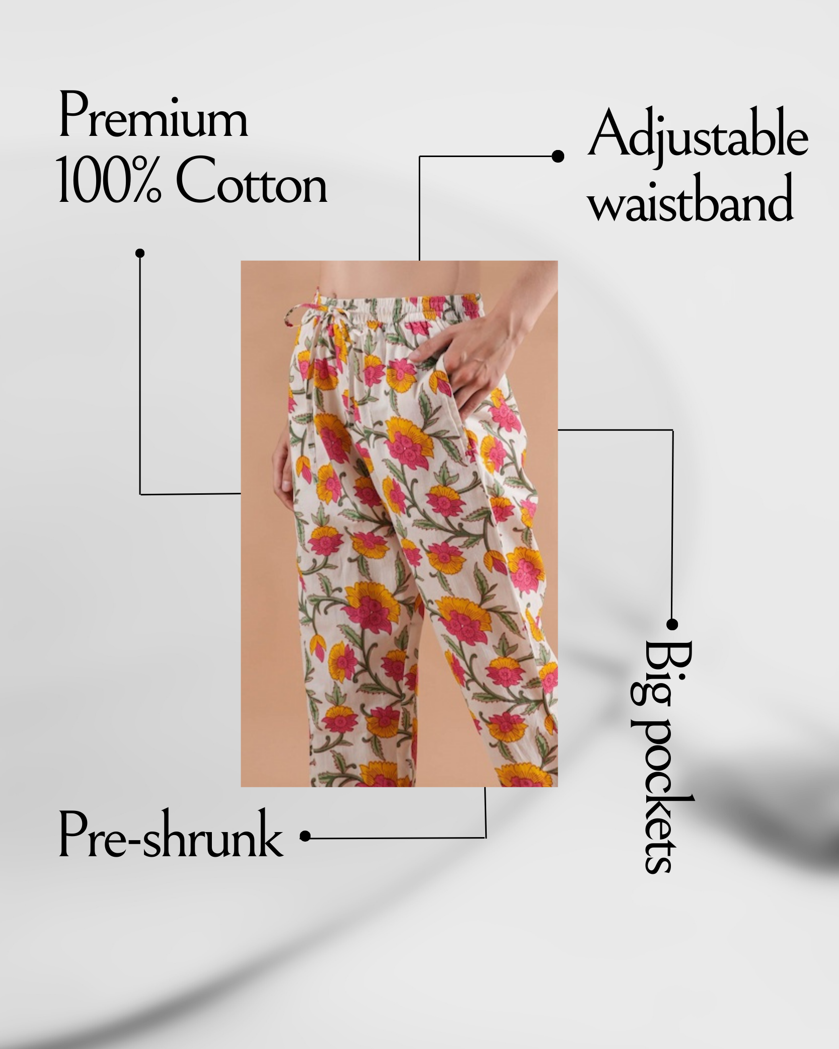 Cotton Pajama Pants Women - Floral Whispers