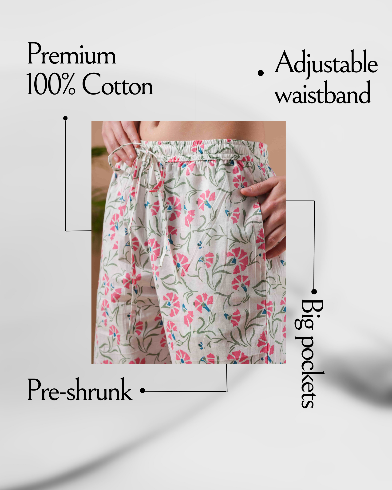 Cotton Pajama Pants Women - Peony Dream