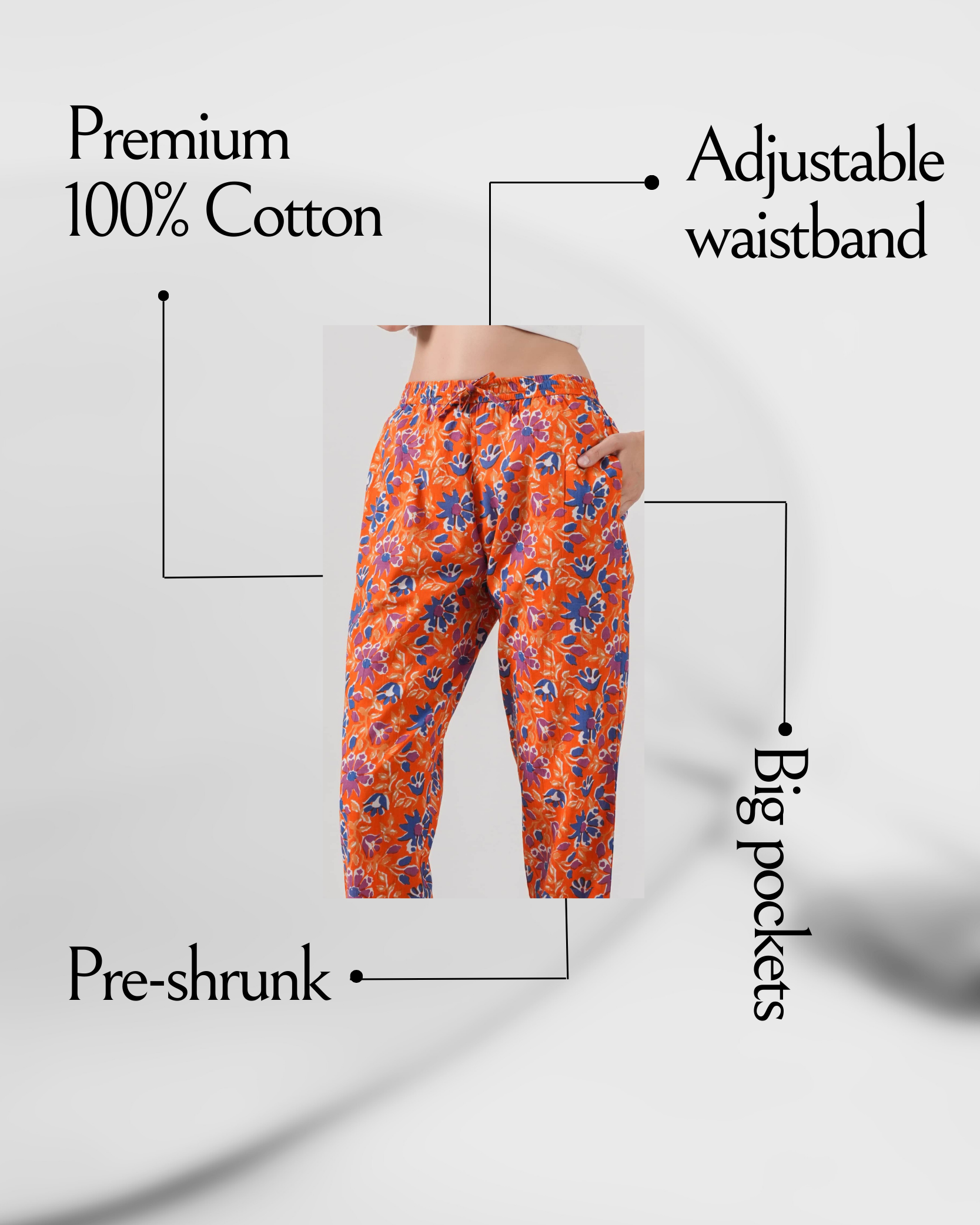 Cotton Pajama Pants Women - Tangerine Twilight