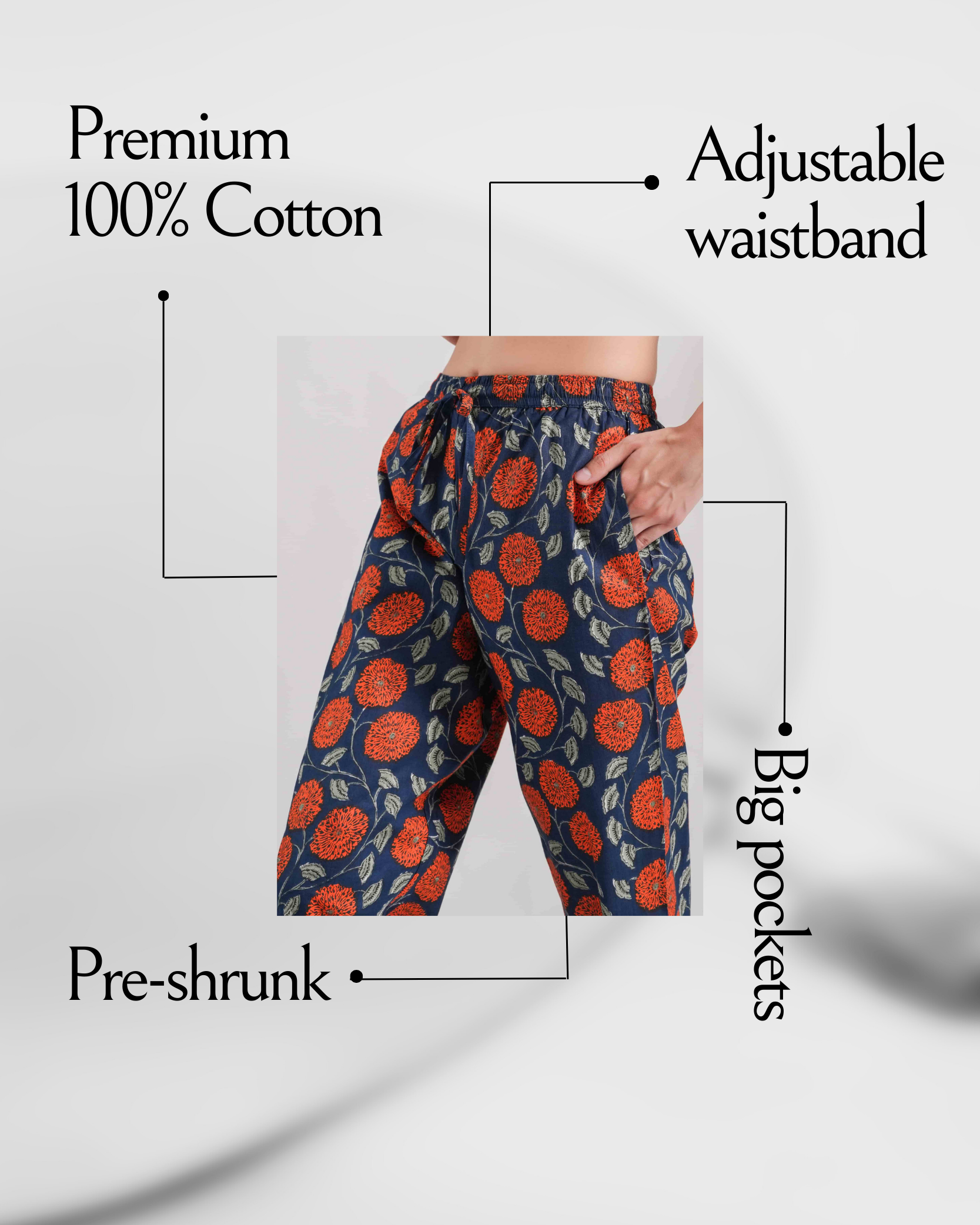 Cotton Pajama Pants Women - Midnight Marigold