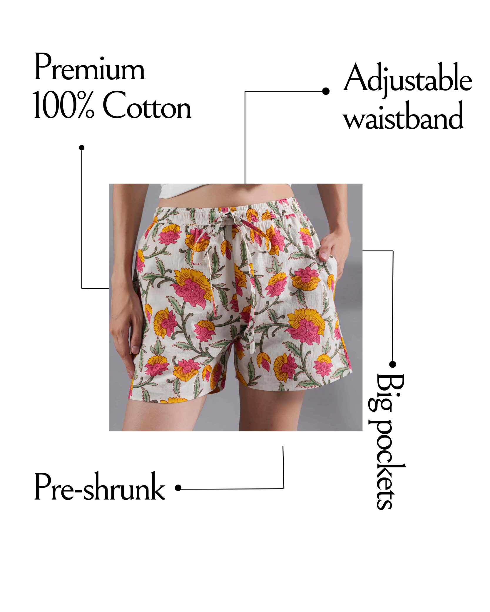 Cotton Pajama Shorts Women - Floral Whispers