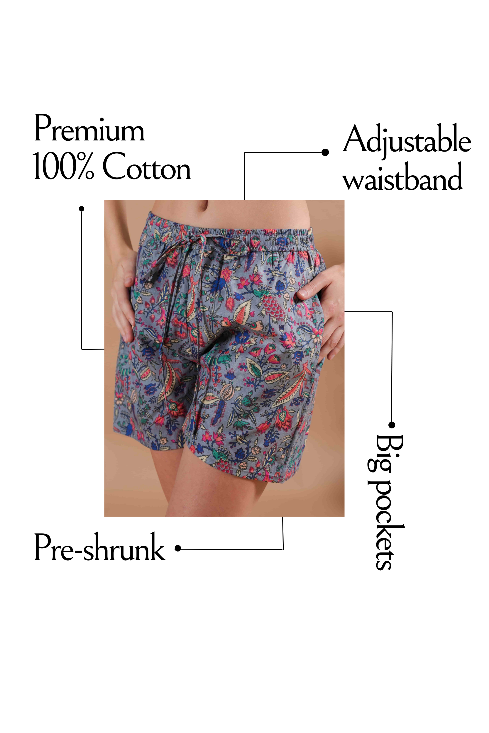 Cotton Pajama Shorts Women - Gray Splendor