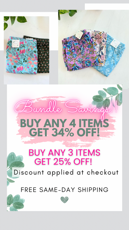 Cotton Pajama Pants Women - Floral Azure