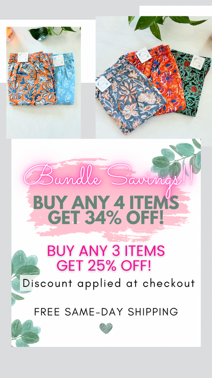 Bundle of 2 comfortable floral sleep pants for women, crafted from soft cotton with pockets, ideal for a laid-back day or night.