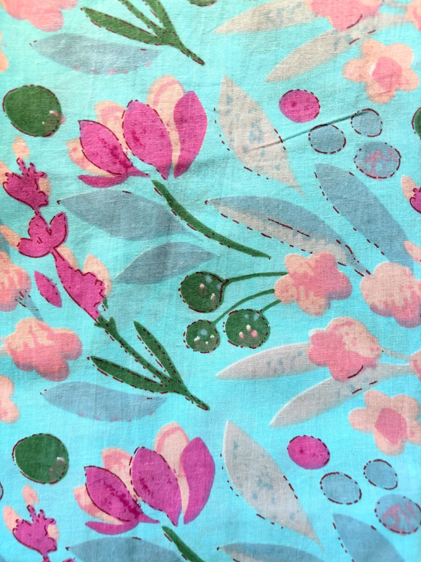 Trendy cotton lounge pants in Tall sizes with an elastic waistband, showcasing a colorful pink floral design on blue, great for everyday wear.