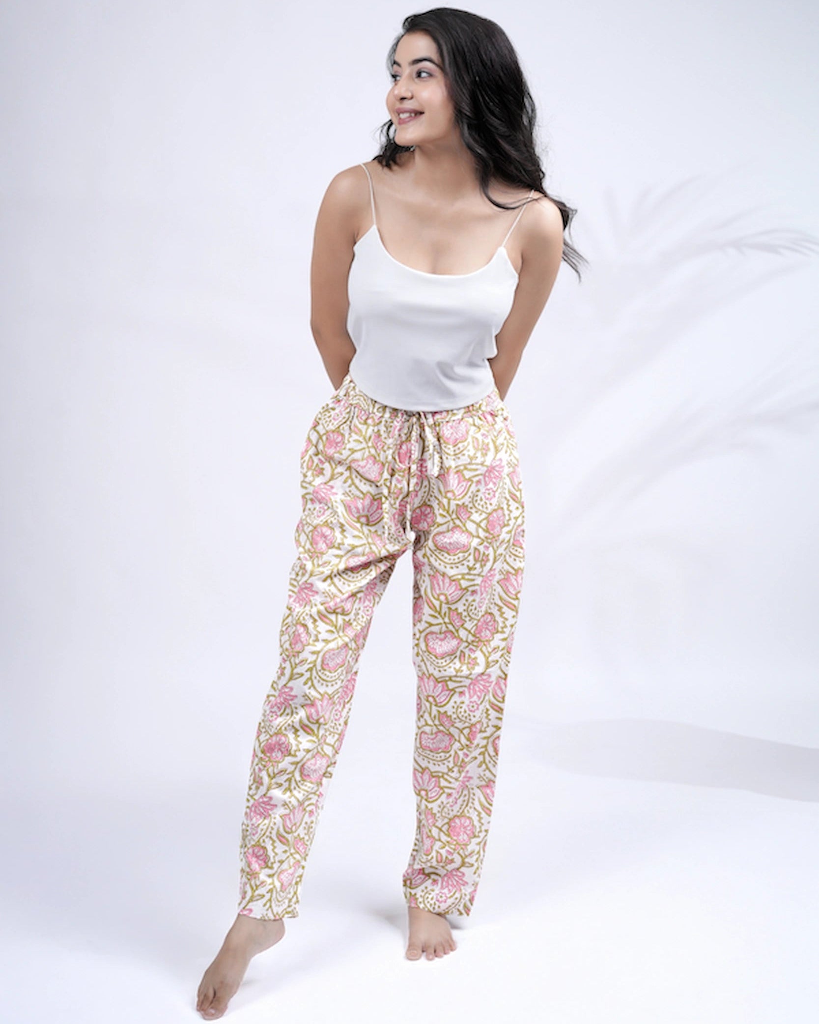 Cotton Pajama Pants Women - Pink Blossom