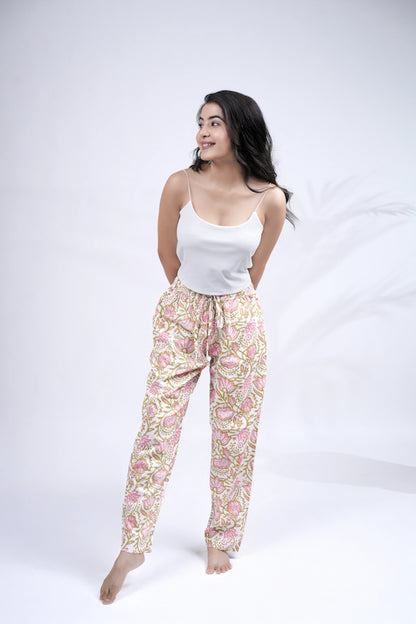 Cotton Pajama Pants Women - Pink Blossom