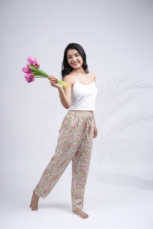 Cotton Pajama Pants Women - Pink Blossom