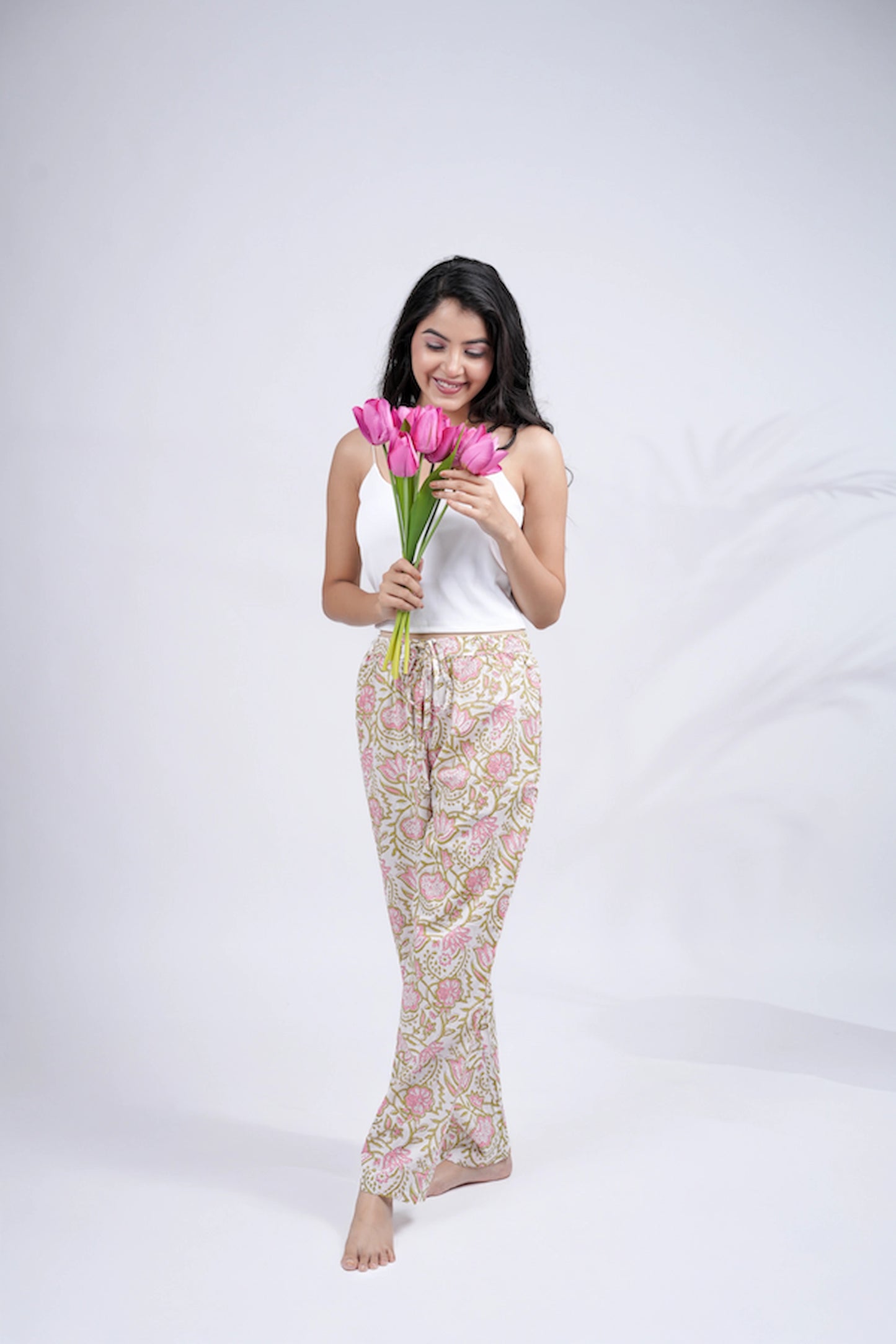 Cotton Pajama Pants Women - Pink Blossom