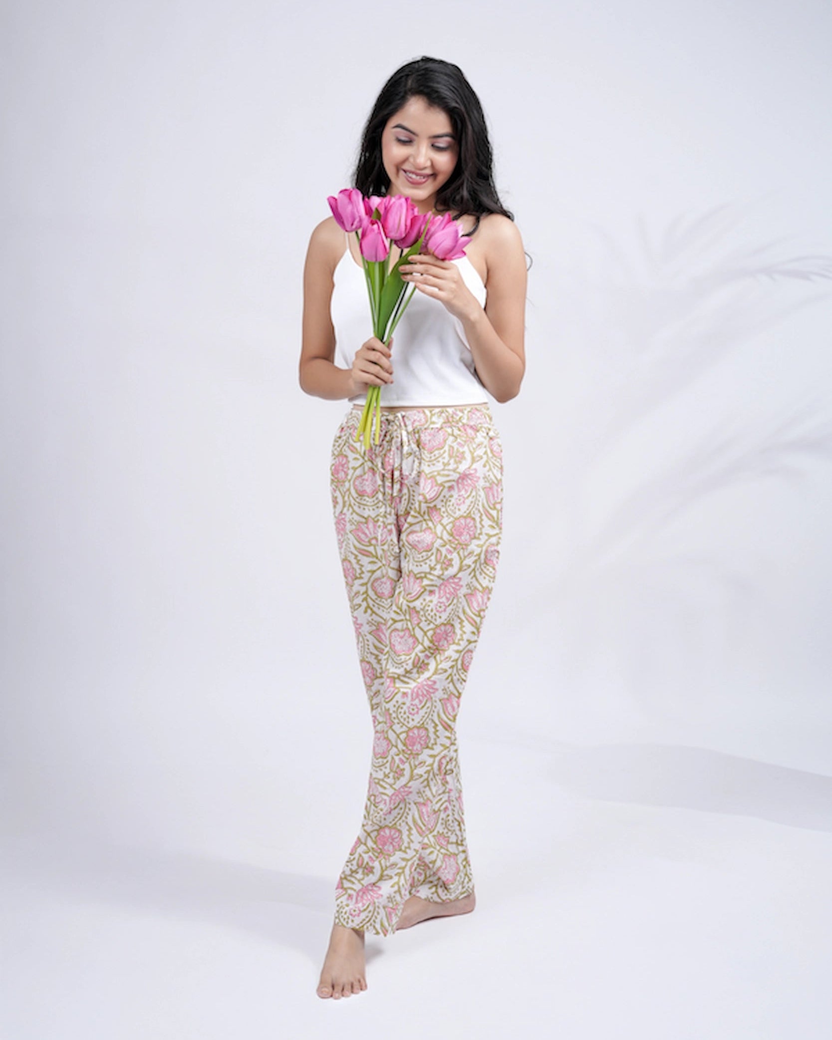 Cotton Pajama Pants Women - Pink Blossom