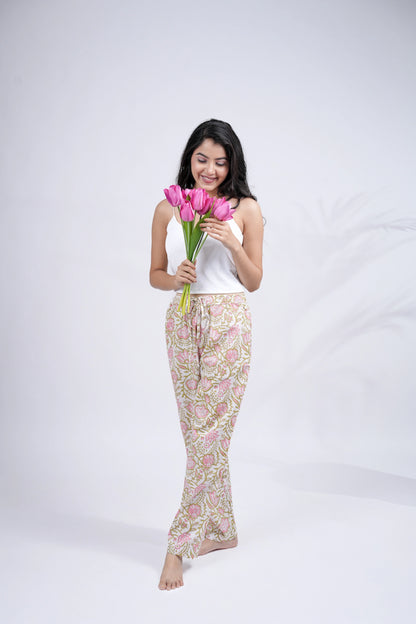 Cotton Pajama Pants Women - Pink Blossom