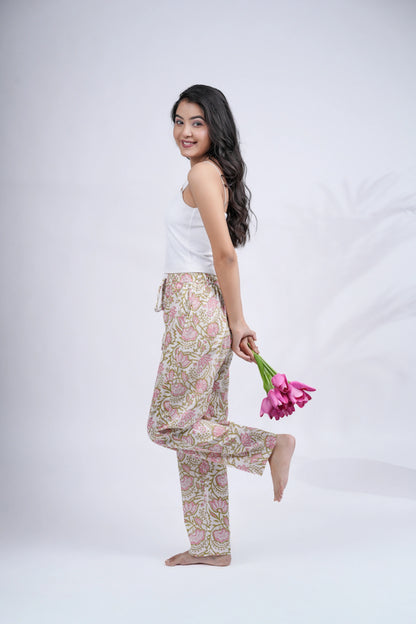 Cotton Pajama Pants Women - Pink Blossom