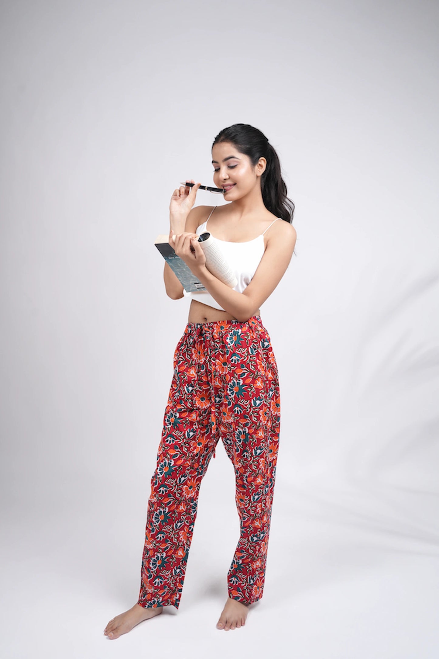 Red Patterned Pajama Pants 