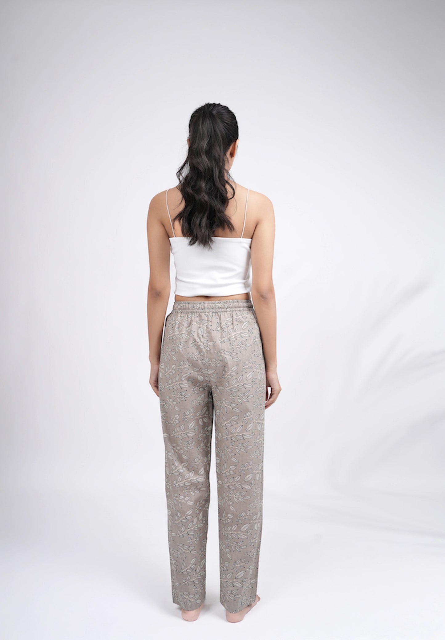 Cotton Pajama Pants Women - Silver Leaves