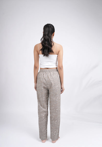 Cotton Pajama Pants Women - Silver Leaves