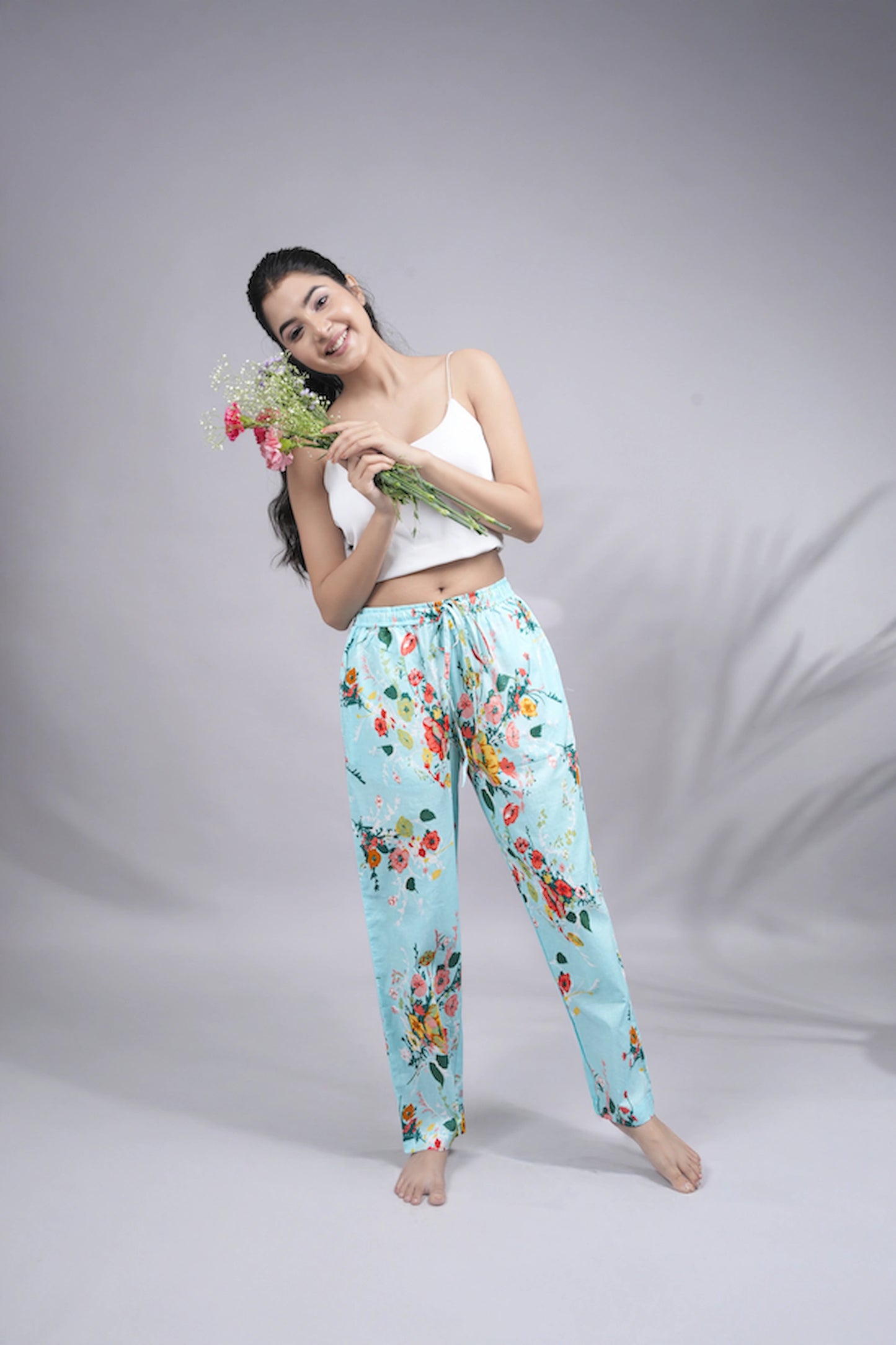 Cotton Pajama Pants Women - Cyan Crush
