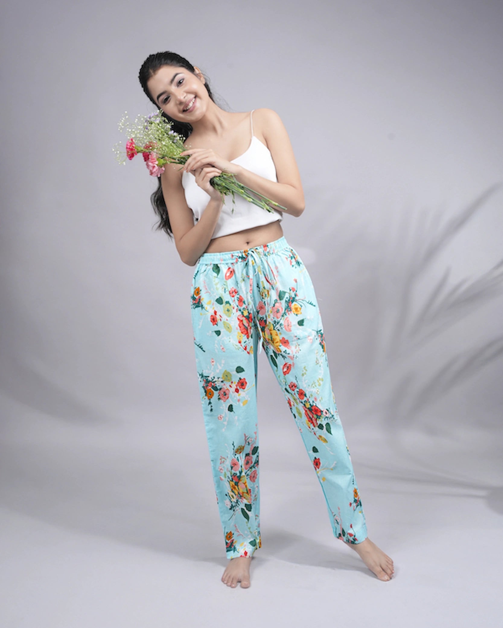 Cotton Pajama Pants Women - Cyan Crush