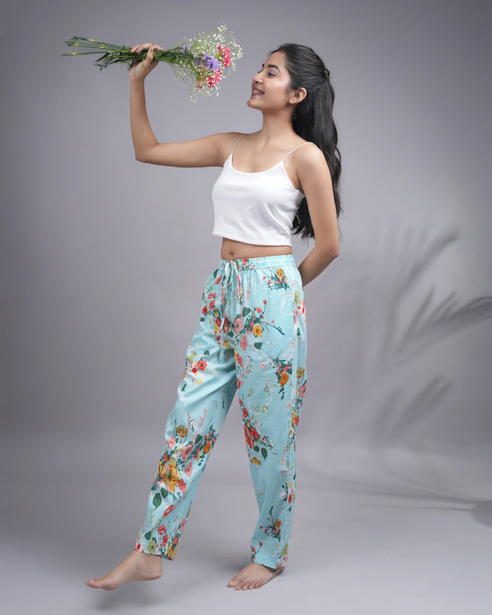 Cotton Pajama Pants Women - Cyan Crush