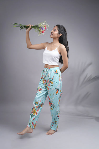 Cotton Pajama Pants Women - Cyan Crush