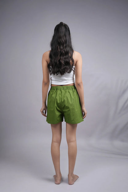 Cotton Poplin Shorts Women - Forest Green