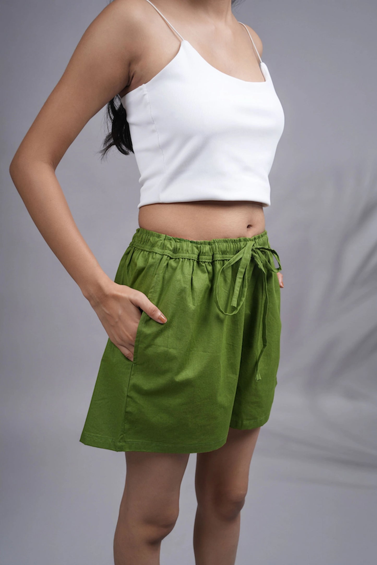 Cotton Poplin Shorts Women - Forest Green