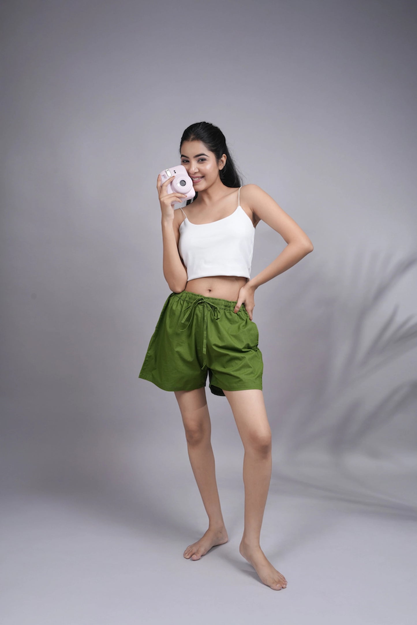 Cotton Poplin Shorts Women - Forest Green
