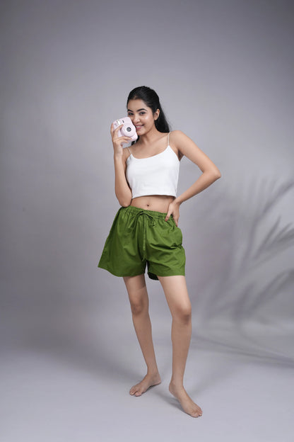 Cotton Poplin Shorts Women - Forest Green