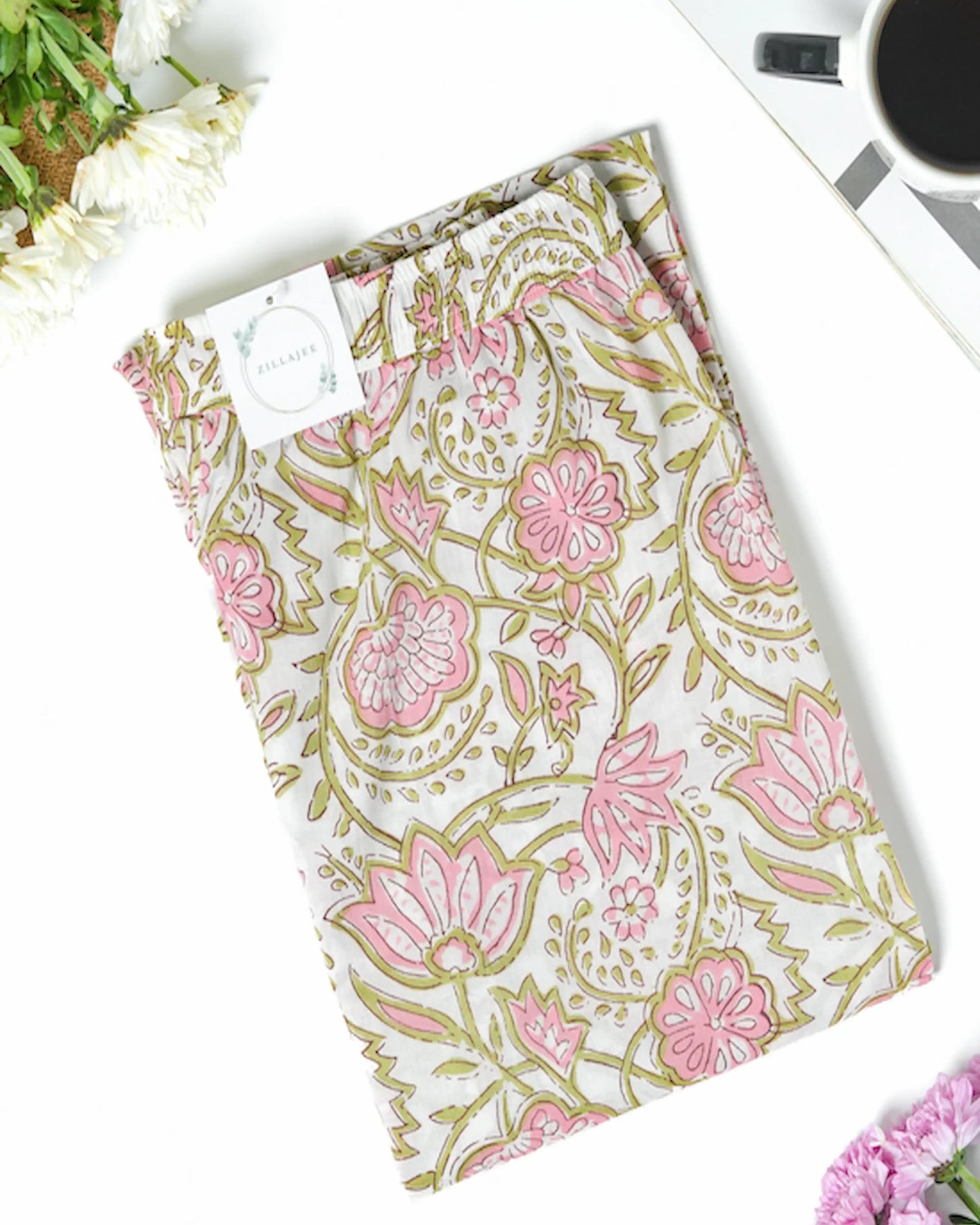 Cotton Pajama Pants Women - Pink Blossom