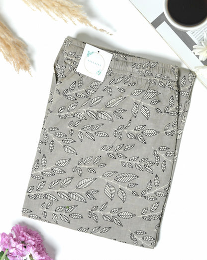 Cotton Pajama Pants Women - Silver Leaves