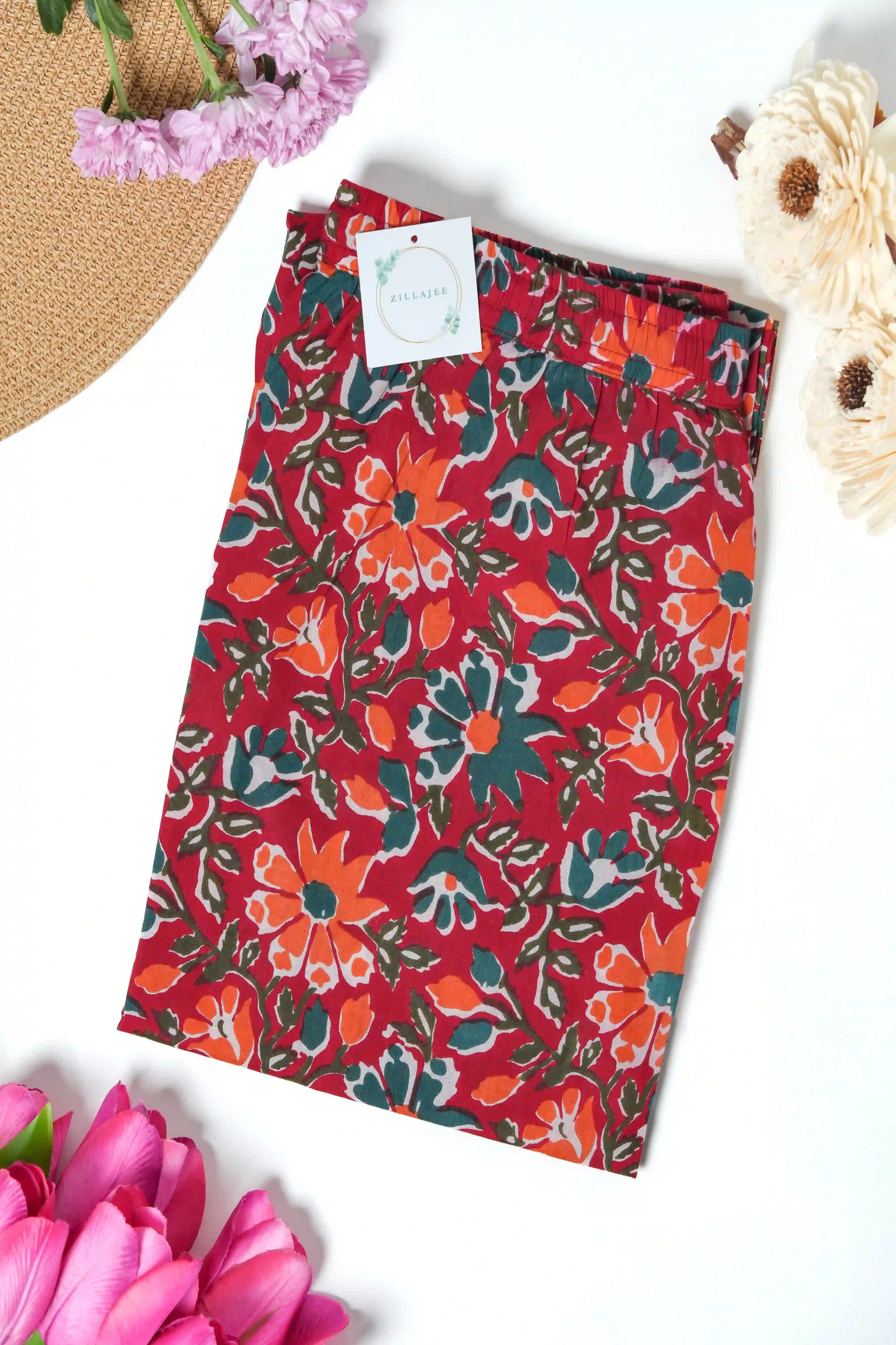 Cotton Pajama Pants Women - Saffron Petals