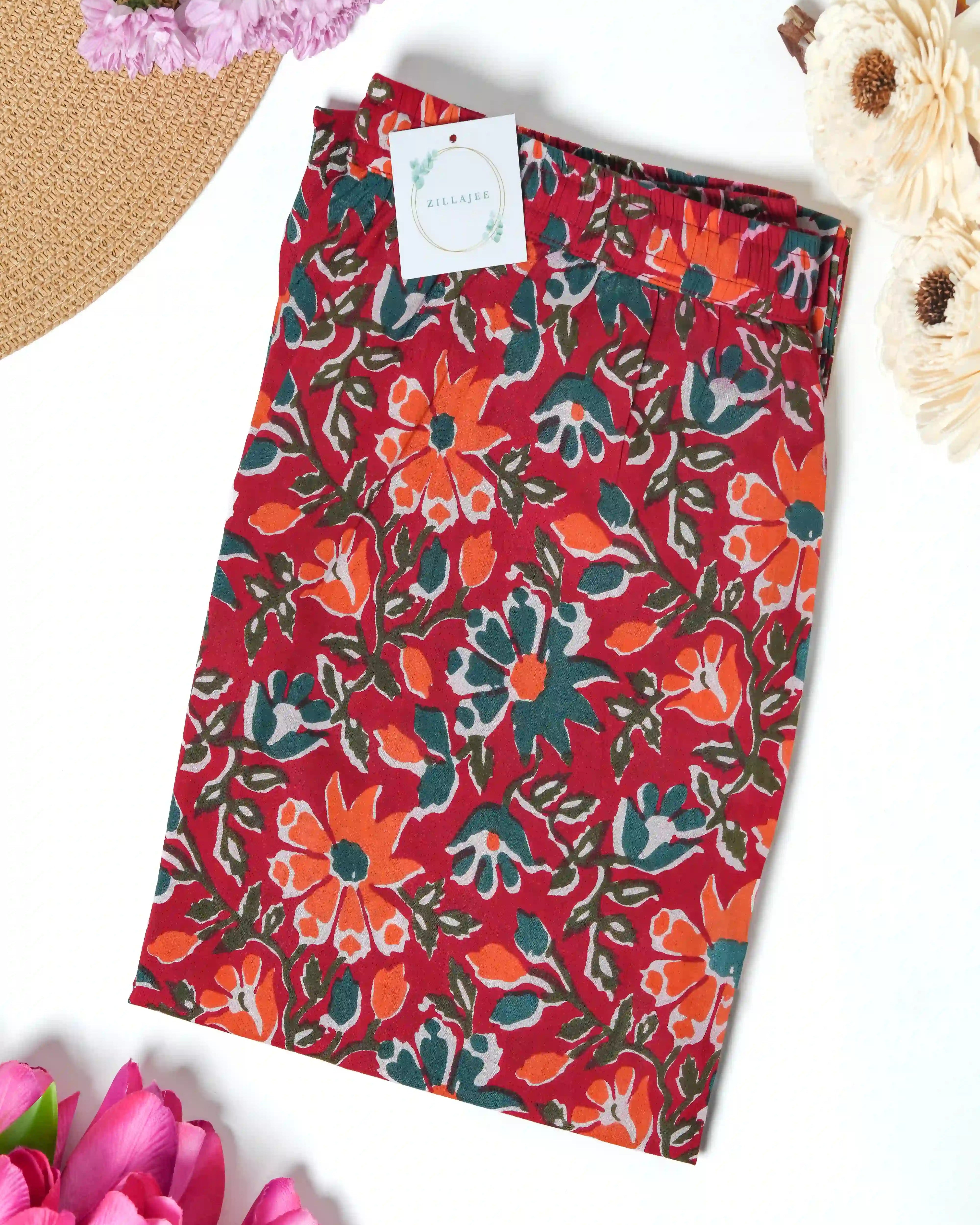 Cotton Pajama Pants Women - Saffron Petals