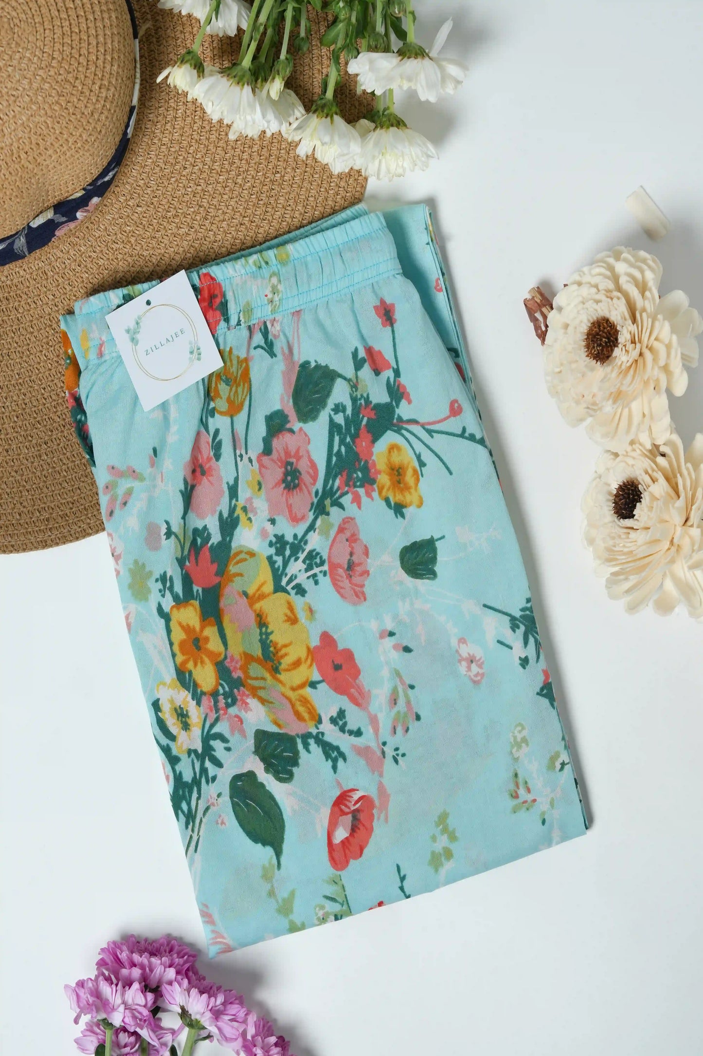 Cotton Pajama Pants Women - Cyan Crush