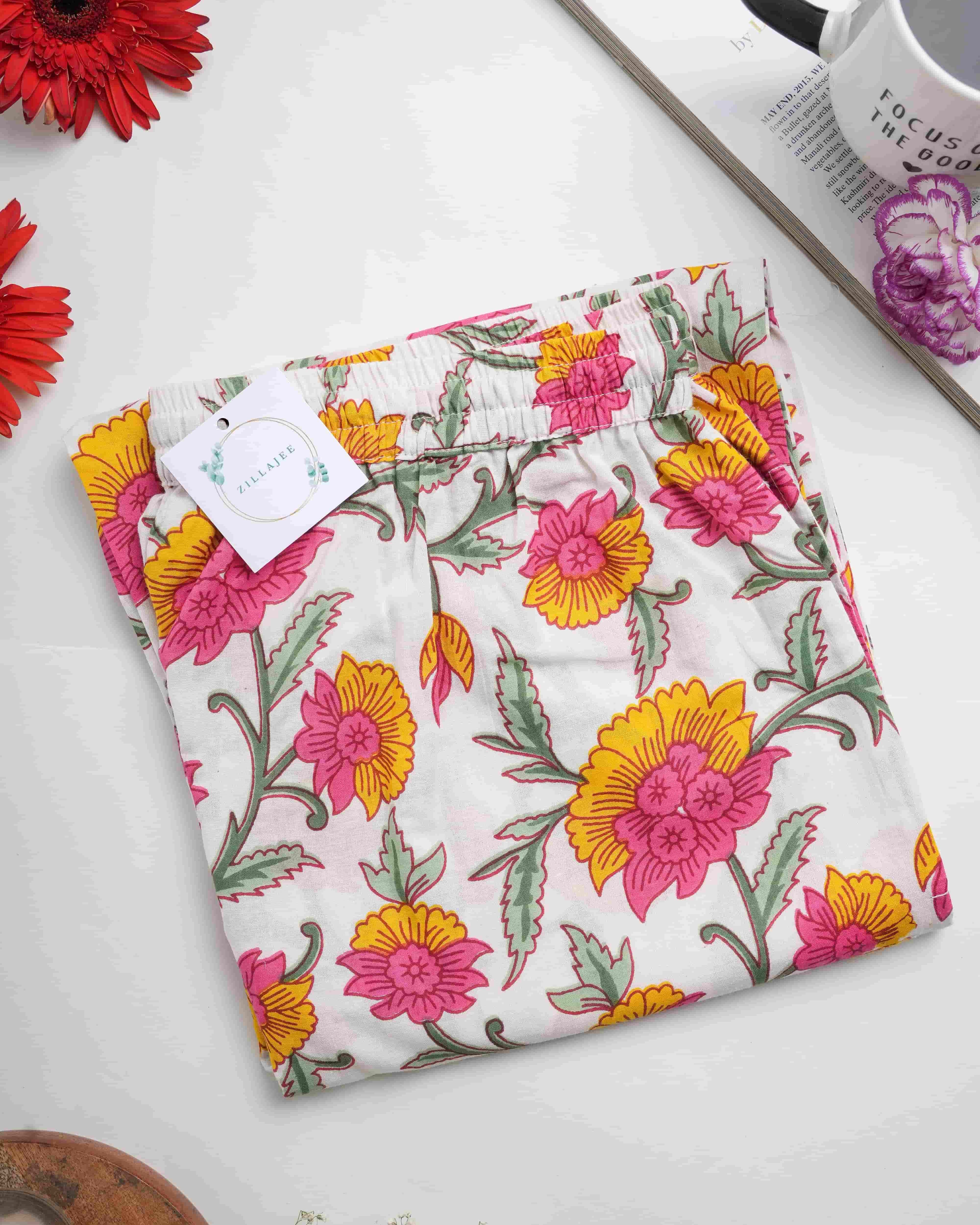 Cotton Pajama Pants Women - Floral Whispers