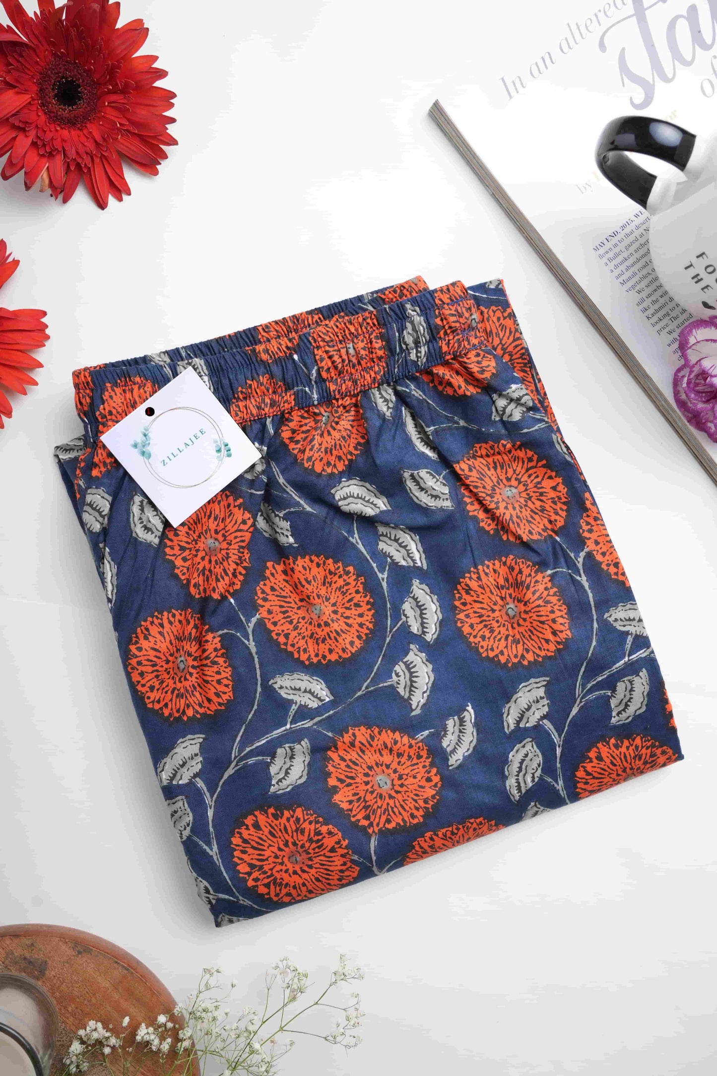 Cotton Pajama Pants Women - Midnight Marigold