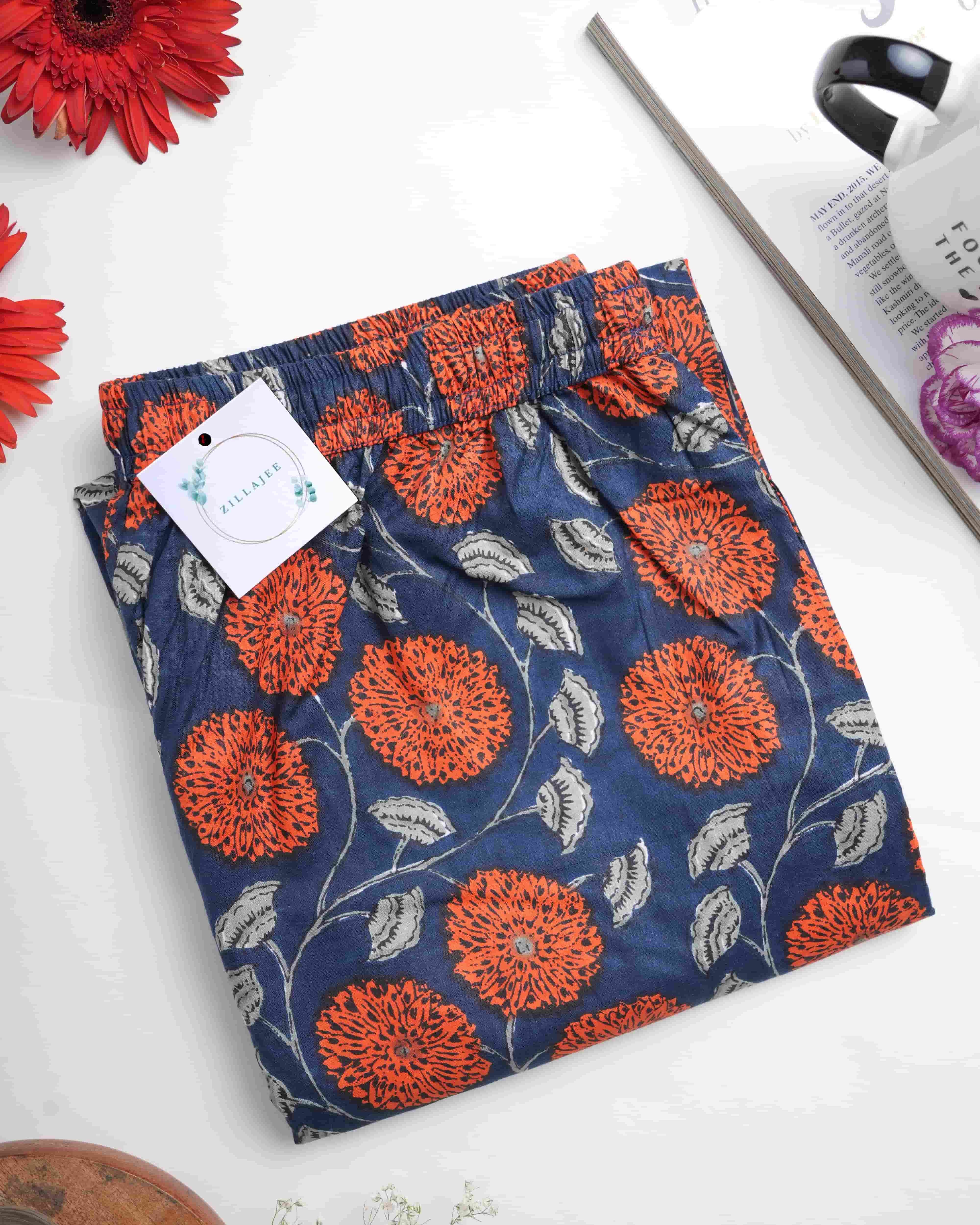 Cotton Pajama Pants Women - Midnight Marigold